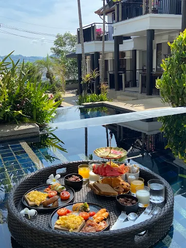 Floating breakfast tray by the pool
