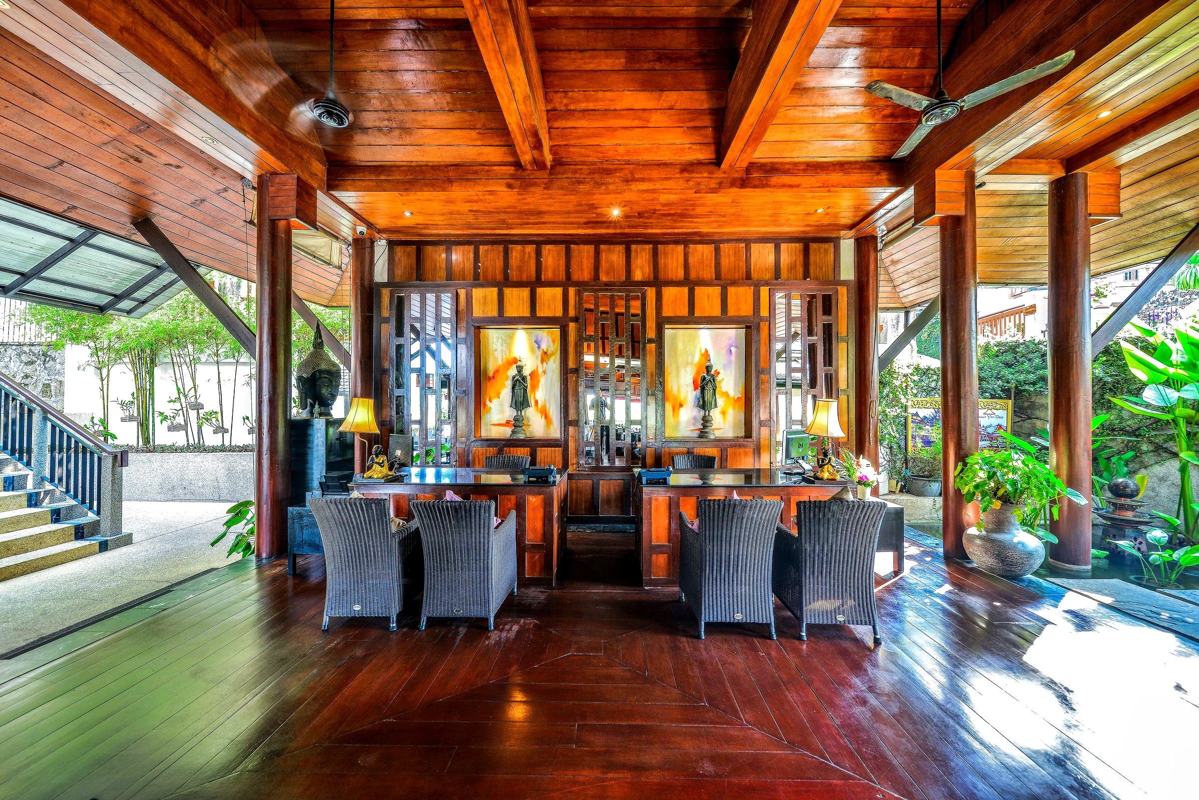 Teak lobby reception