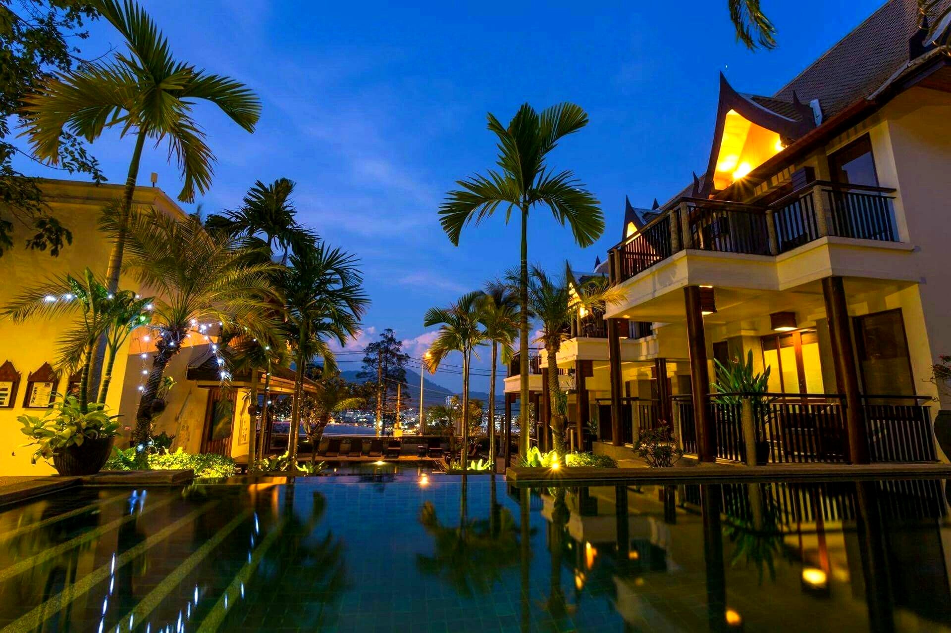 Pool at night with reflections