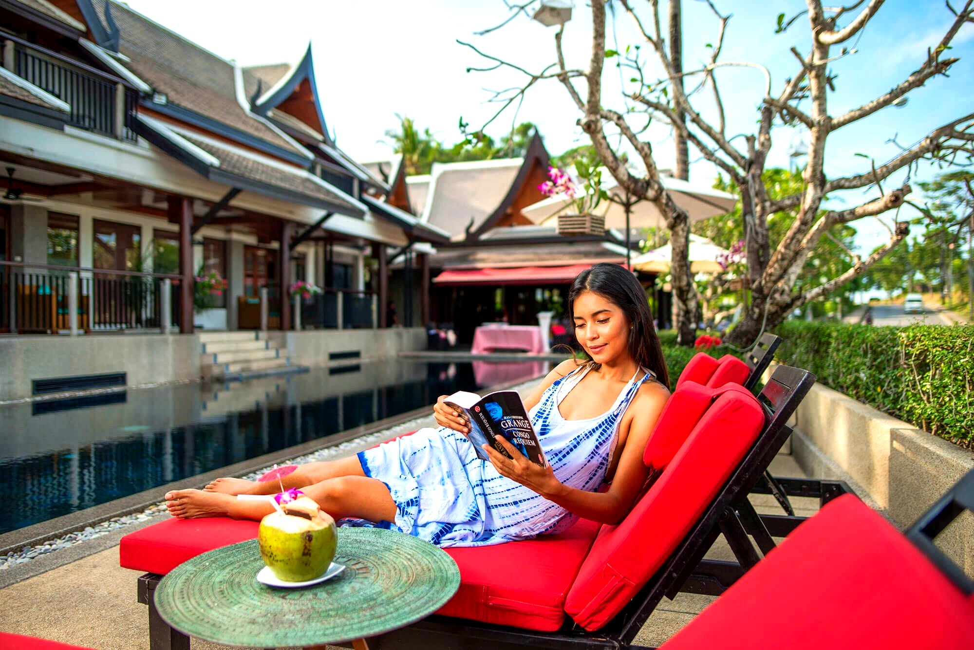Reading by the pool